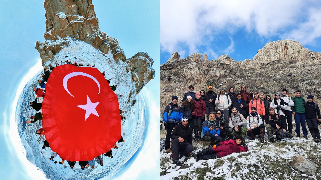 Eskişehir ESDAG ekibi  Gönül Dağı’nın zirvesine tırmanarak dev Türk bayrağı açtı