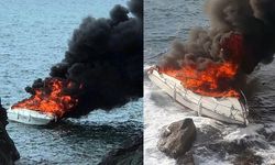Denizde dehşet anları: 4 kişilik aile ve kaptan yanan teknede mahsur kaldı