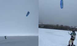 Adanalı sörfçüden Çıldır Gölü'nde buz üzerinde sörf!