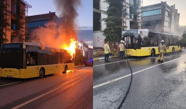 Korku dolu anlar! Seyir halindeki İETT otobüsü alev alev yandı
