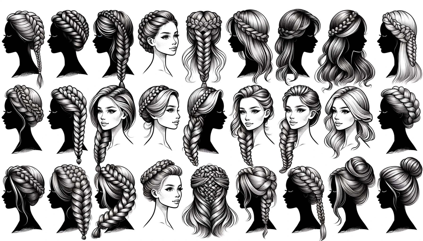 Dall·e 2024 03 19 10.59.18 An Illustration Depicting Various Beautiful Hair Braid Styles Suited For Different Face Shapes. The Image Should Feature A Variety Of Hairstyles Such