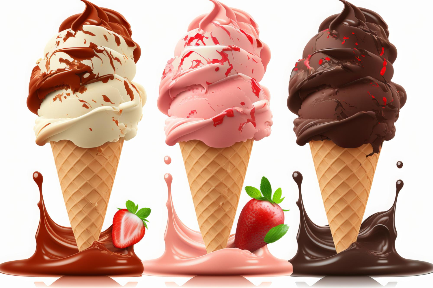 Set Colorful Ice Cream White Background