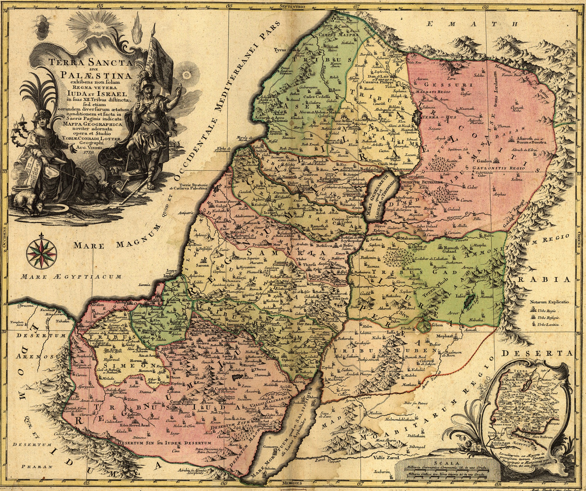 1759 Map Holy Land And 12 Tribes