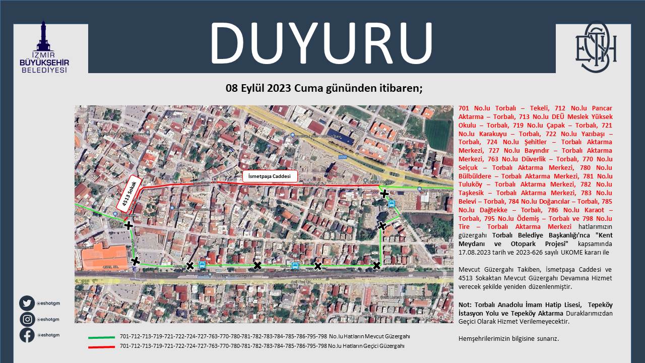 701 712 713 719 721 722 724 727 763 770 780 781 783 784 785 786 795 798 Hatların Duyuru