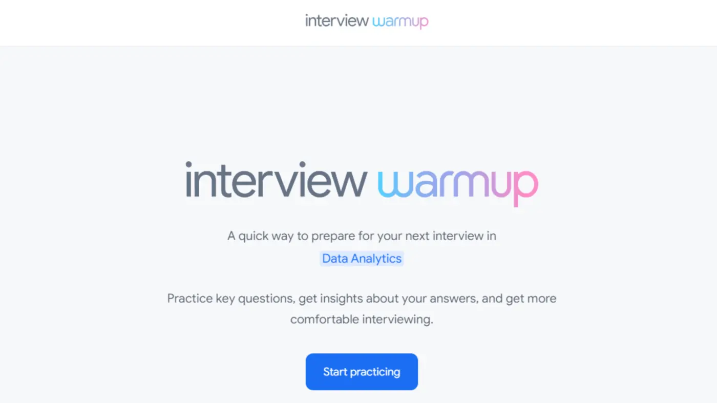 Google Interview Warmup Arayüzü Start Practicing Butonu