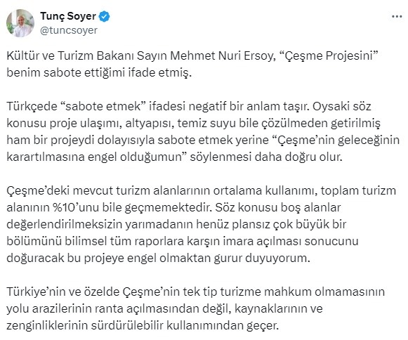 Tunc Soyerden Bakan Ersoya Yanit Gecikmedi